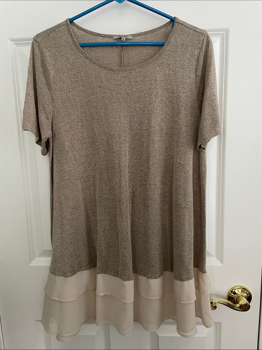 JODIFL Taupe Layered-Hem Short Sleeve Tunic